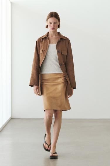 Zara Nappa leather mini skirt - Dark mink