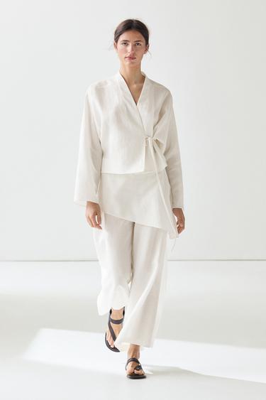 Zara Total look textured short kimono - Oyster-white - Image 0