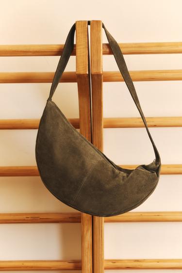 Zara 真皮單肩包 - 卡其綠