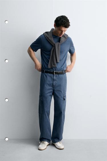 WASHED RELAXED FIT CARGO TROUSERS - Petrol blue by Zara