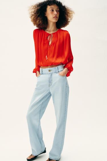SATIN BALLOON BLOUSE - Red / Coral by Zara