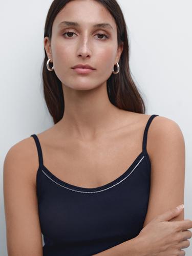 Zara Strappy knit top with lace trim - Navy blue