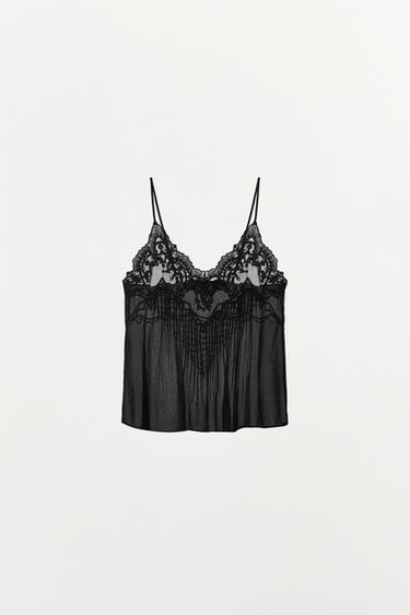 TOP LINGERIE BRODÉ FANTAISIE ZW COLLECTION - Noir de Zara - Image 2