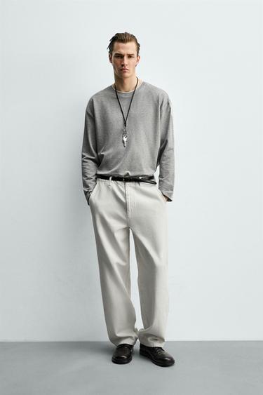 T-SHIRT WITH CONTRAST DOUBLE RIBBED HEM - Grey marl by Zara