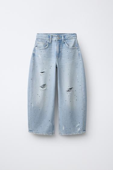 RIPPED BALLOON JEANS WITH RHINESTONES - Light blue by Zara