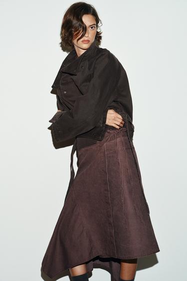 WASHED-EFFECT ASYMMETRIC SARONG SKIRT - Dark burgundy by Zara - Image 2