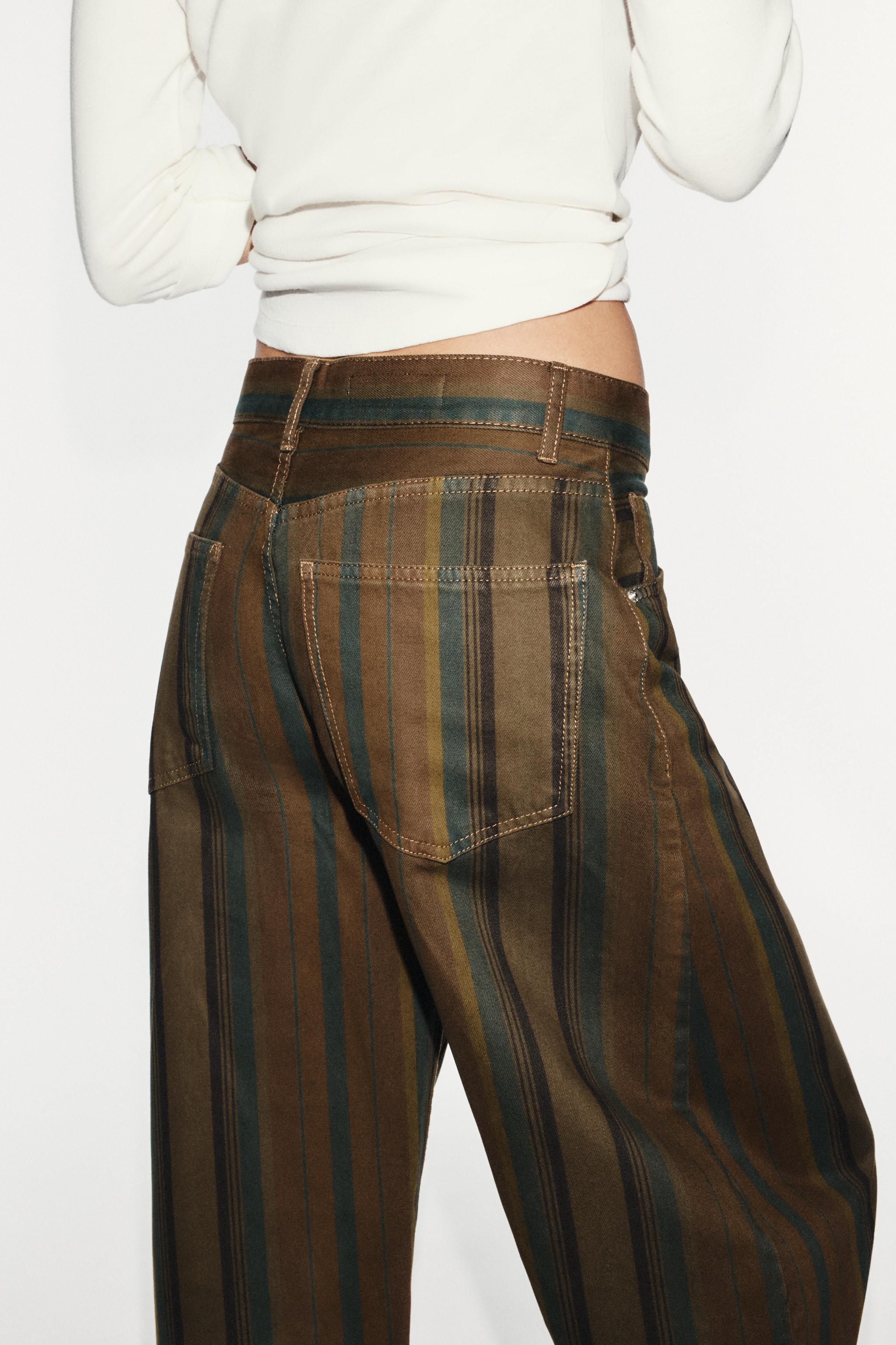 Zara Trf Orta Bel Barrel Çizgili Jean görsel 6