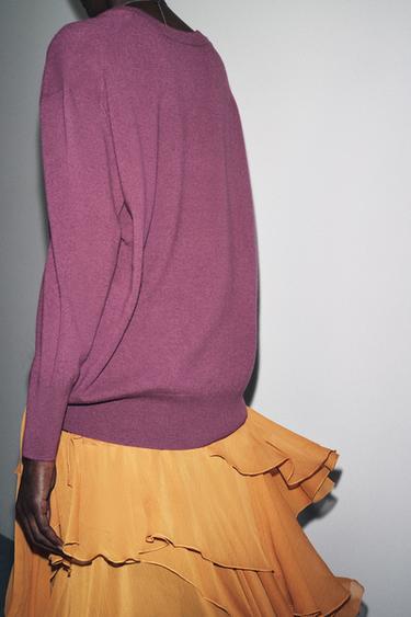 OVERSIZED 100% WOOL KNIT SWEATER - Purple by Zara - Image 2