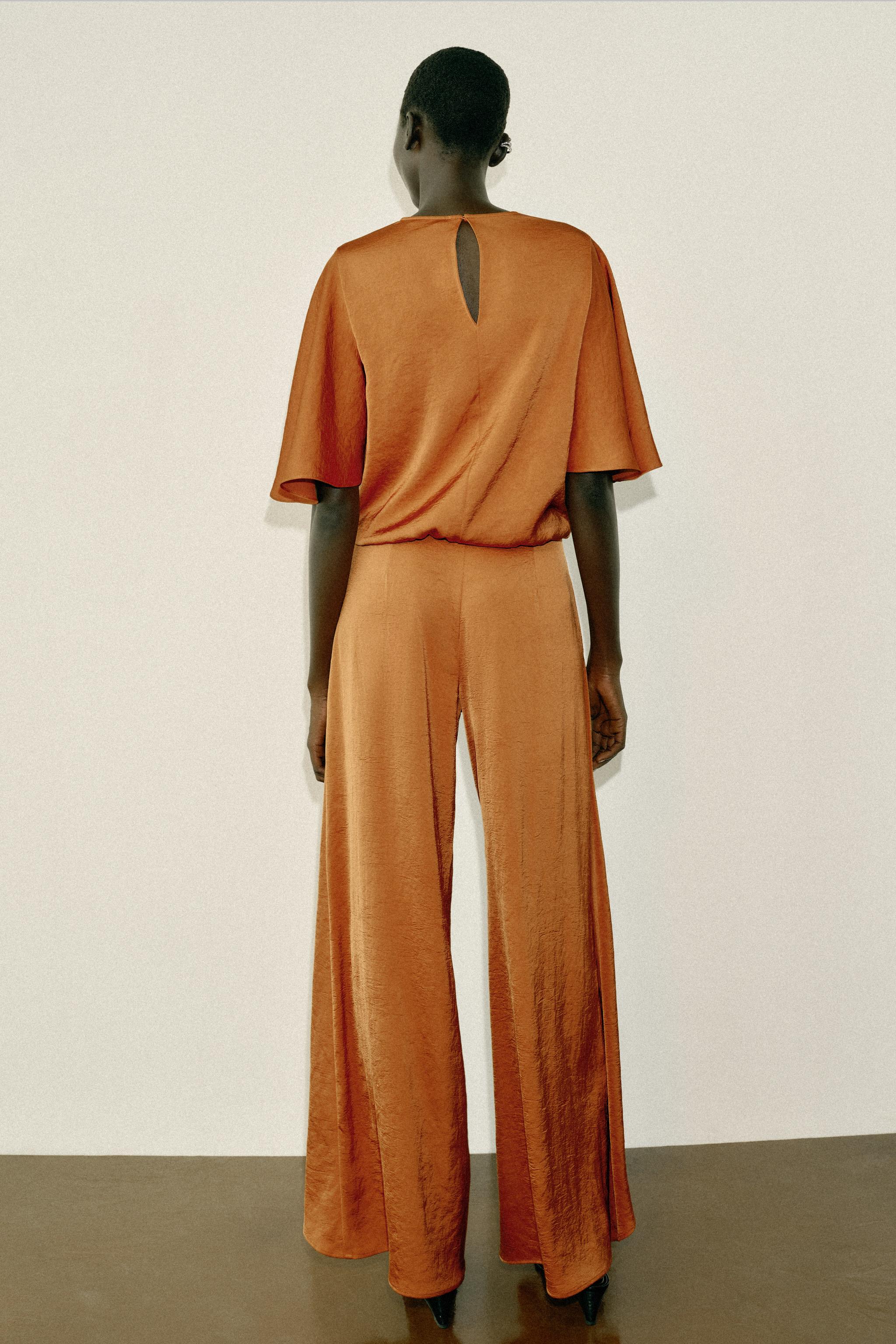 Женские брюки Zara WIDE-LEG RUFFLED FLOWY TROUSERS — фото 4