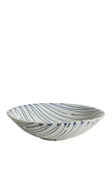 SALATSCHÜSSEL AUS STEINGUT MIT STREIFEN - Weiß / Blau von Zara