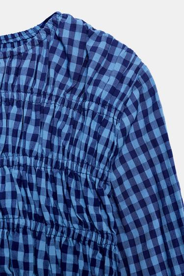 CHEMISE À CARREAUX VICHY AVEC ÉLASTIQUES - Bleu / Indigo de Zara - Image 5