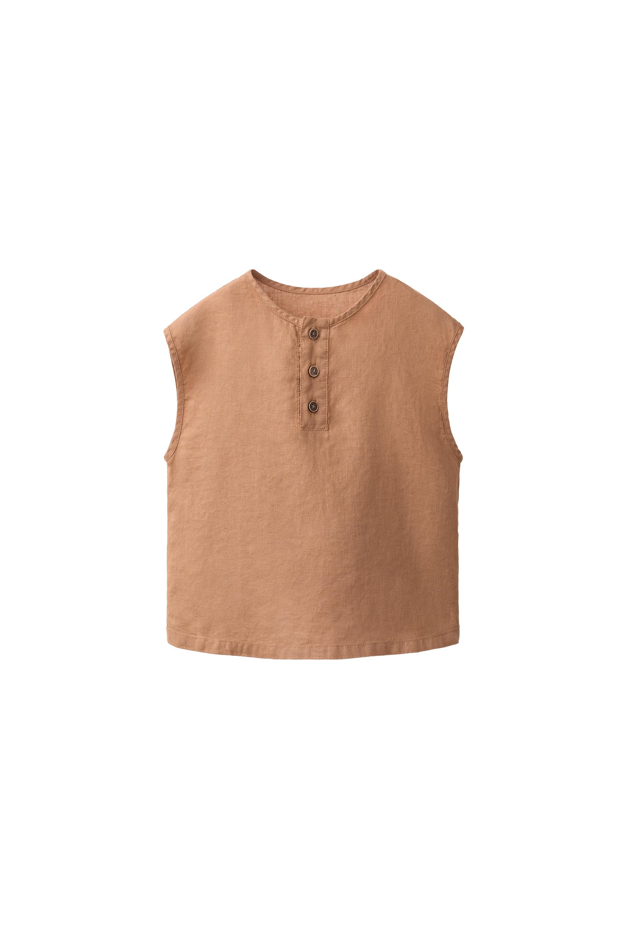 100% LINEN SLEEVELESS SHIRT - Russet | ZARA United States