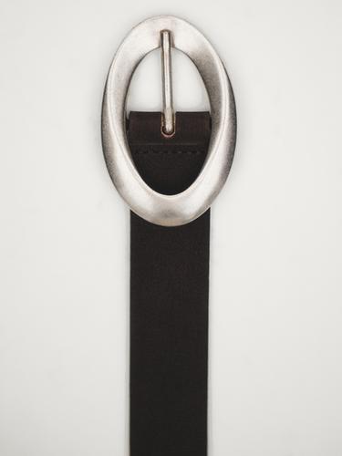 Zara Nubuck leather belt with oval buckle - Brown - Image 0