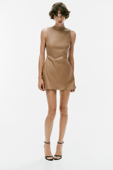 МИНИ-ПЛАТЬЕ ИЗ ИСКУССТВЕННОЙ КОЖИ — РЫЖЕВАТО-КОРИЧНЕВЫЙ от Zara