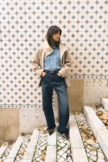 CROPPED WOOL COAT WITH HIGH NECK - Light mink by Zara