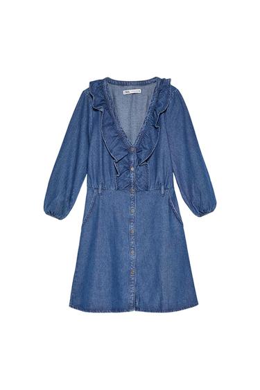 FRILLED DENIM DRESS