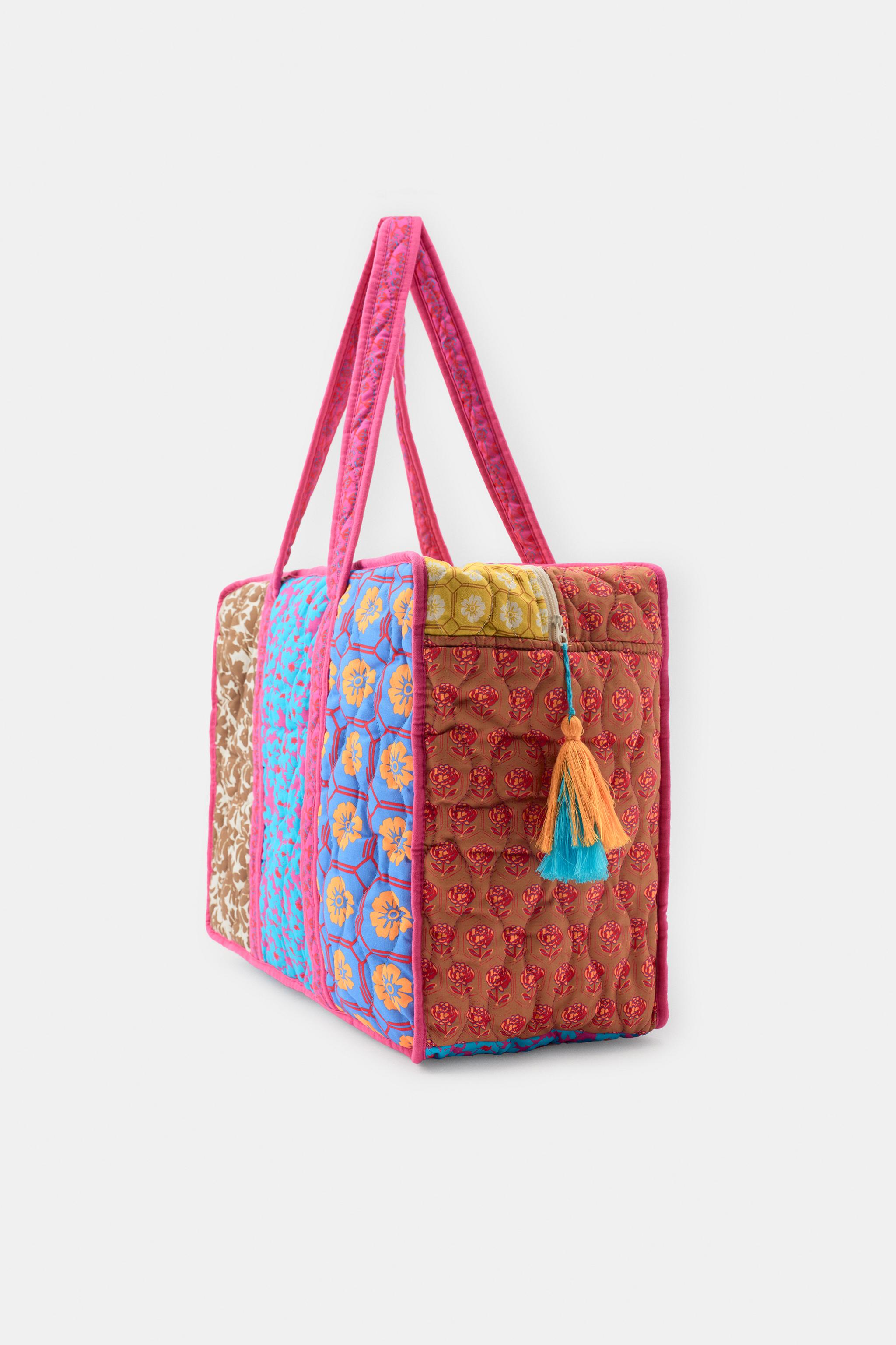 Zara Patchwork Desenli Kapitone Çanta görsel 5