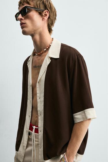 CHEMISE VISCOSE - LIN COLOR BLOCK - Marron de Zara - Image 4