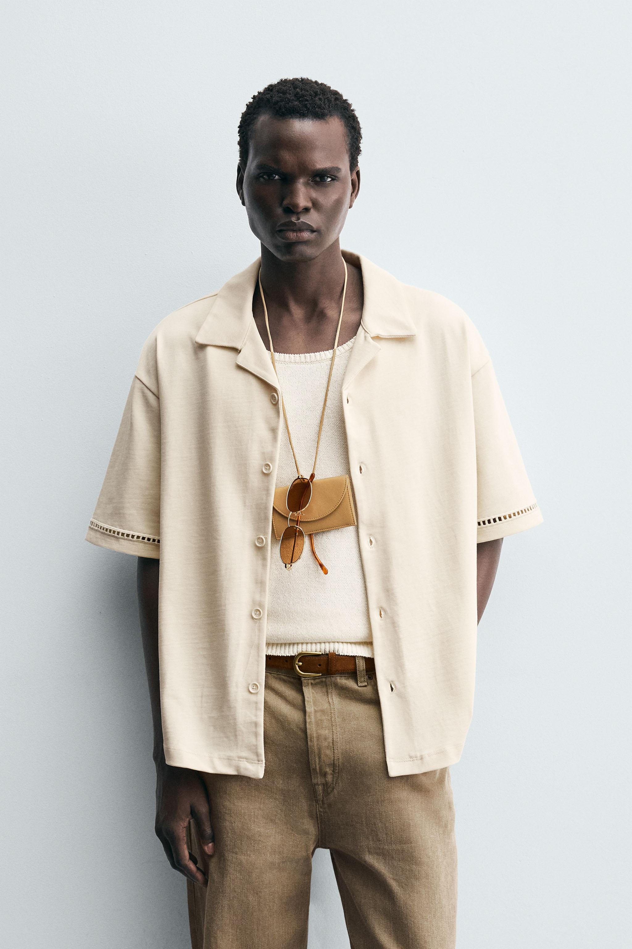 ★ドイツ発*ZARA*新作*モノグラムジャガード半袖シャツ/WHITE★ ☆ドイツ発*ZARA*新作*モノグラムジャガード半袖シャツ/WHITE