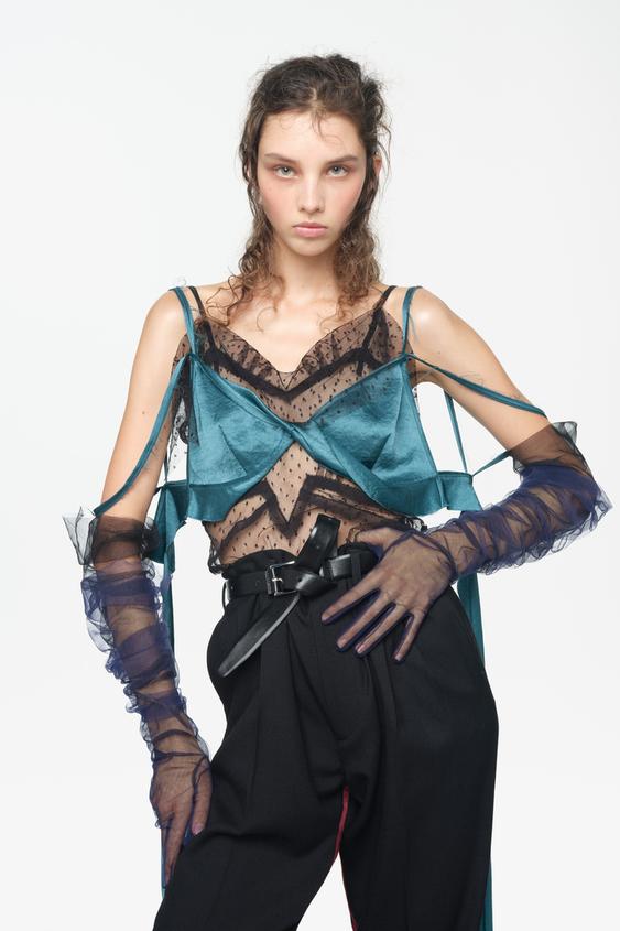 LIMITED EDITION DOTTED MESH RUFFLE TOP - Black by Zara - Image 0