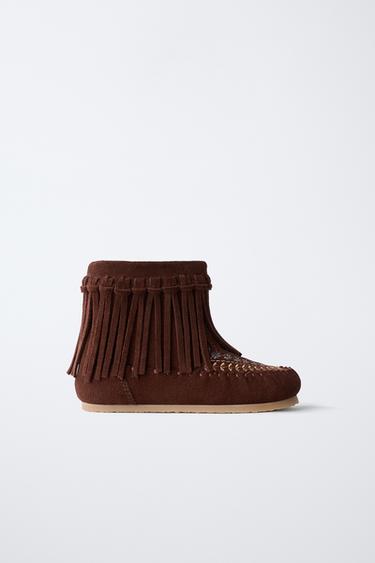 EMBROIDERED LEATHER BOOTS - Burgundy Red by Zara