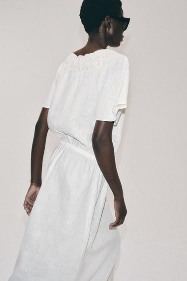 ROBE EN LIN CROCHET ZW COLLECTION - Beige clair de Zara - Image 2