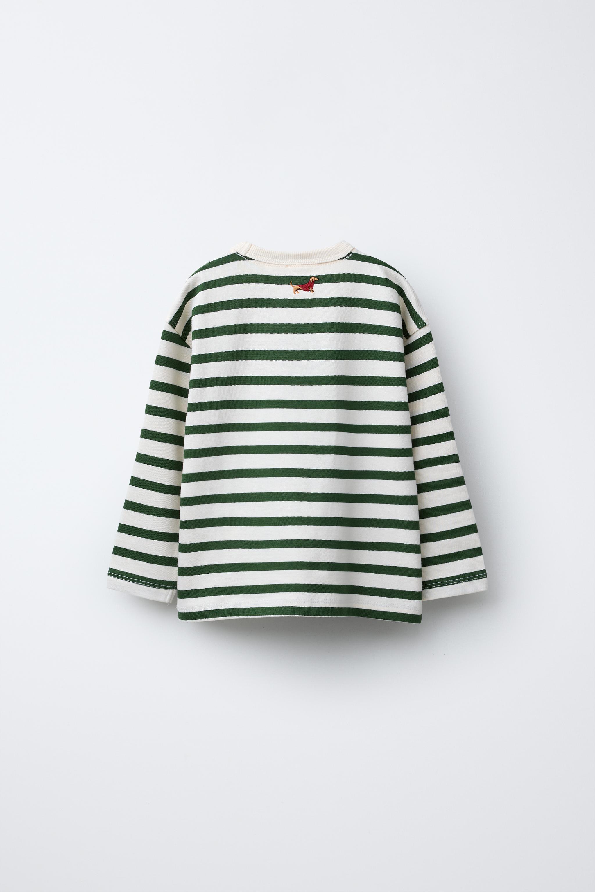 大人女性の ストライプエンブロイダリー Japan ZARA | グリーン - Tシャツ トップス