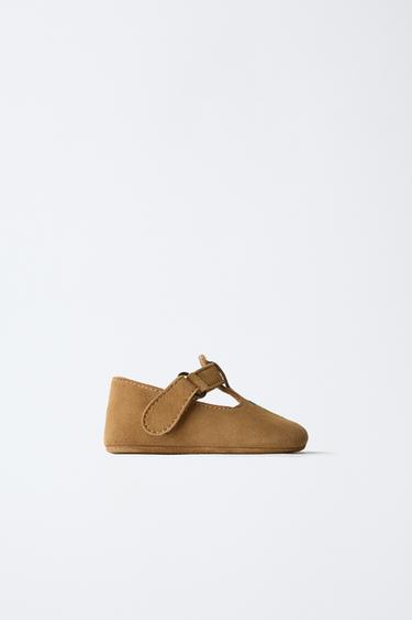 LEATHER T-BAR SHOES - Brown by Zara