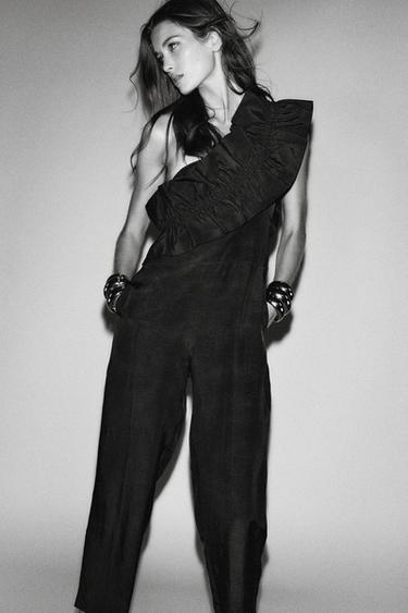 ASYMMETRIC RUFFLE JUMPSUIT - Brown by Zara - Image 6