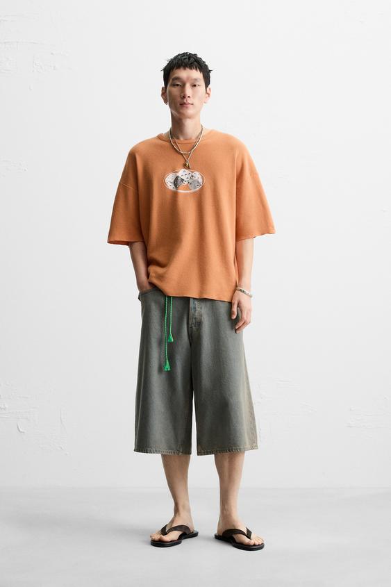 WASHED PRINT KNIT T-SHIRT