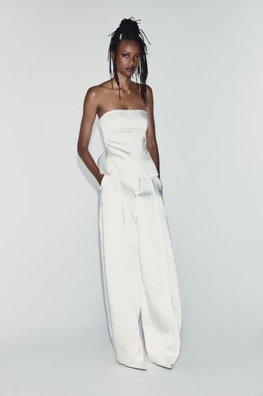 PANTALÓN SATINADO BALLOON - Blanco roto de Zara