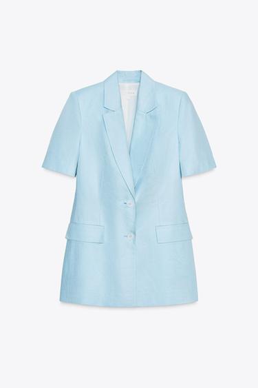 BLAZER ENTALLADA MANGA CORTA CON LINO - Azul claro de Zara