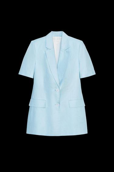 TAILORED SHORT SLEEVE LINEN BLEND BLAZER - Light blue by Zara