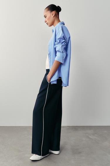 Zara Contrast Piped Trousers - Navy blue