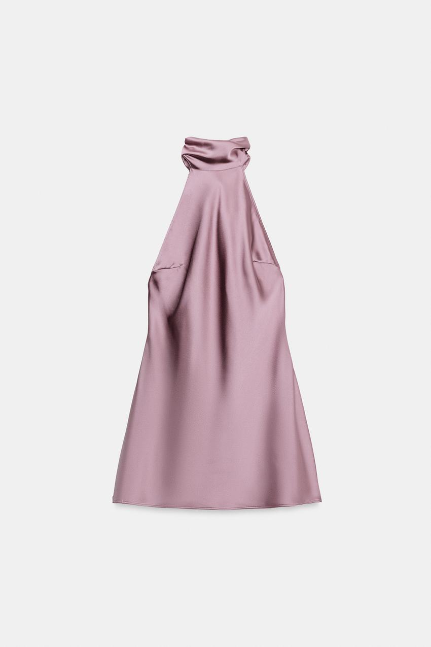 pink halter neck dress zara SATIN - Dark OUT MINI DRESS