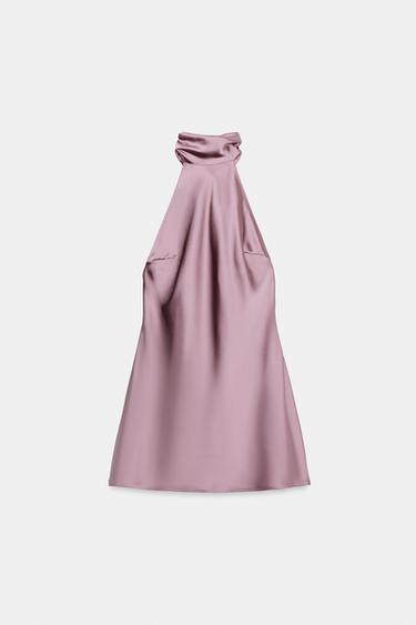 Zara SATIN HALTER DRESS - Dark pink