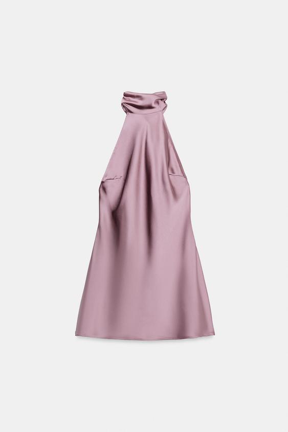 VESTIDO SATINADO HALTER - Rosado oscuro de Zara - Imagen 0