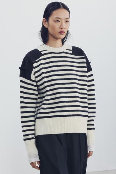 WOOL SWEATER WITH CONTRAST SHOULDERS — striped 1