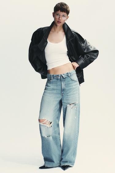 JEANS خصر مطوي TRF خصر متوسط - أزرق فاتح by Zara - Image 0