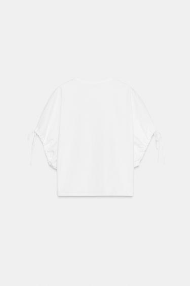 COTTON T-SHIRT WITH TIES - White by Zara - Image 5