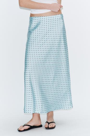 FALDA MIDI SATINADA LUNARES - Azul claro de Zara
