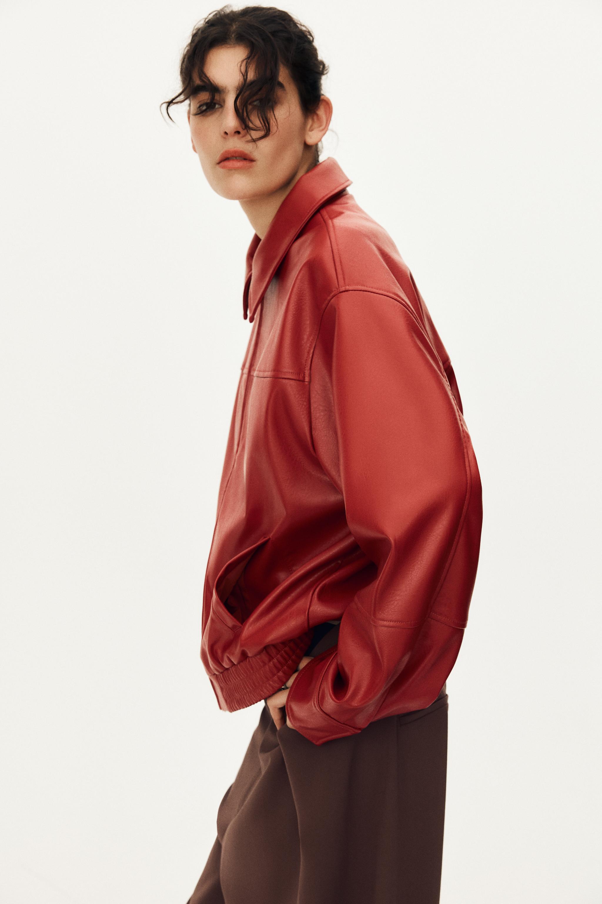 フェイクレザー ボンバージャケット - レッド/オレンジ | ZARA