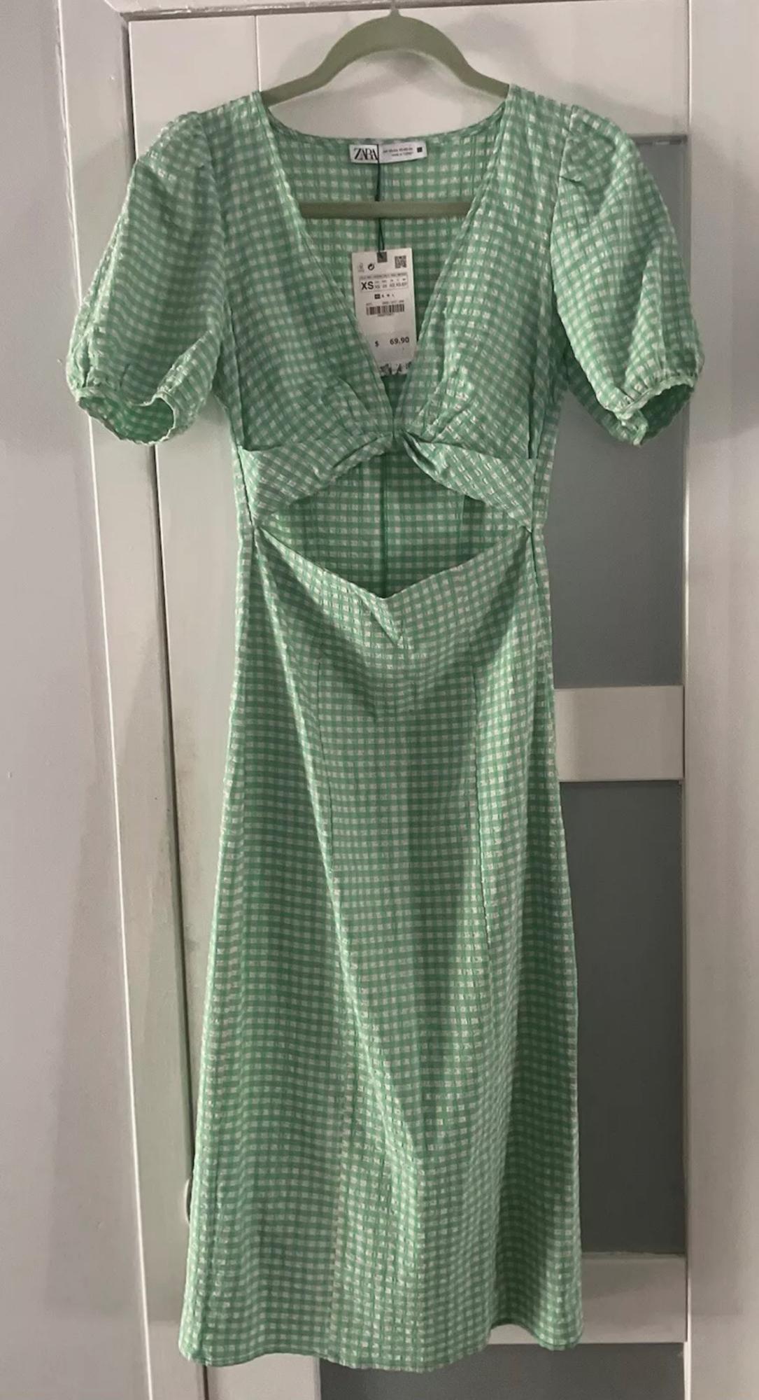 GREEN PUFF SLEEVES MIDI CUTOUT DRESS - Image 3