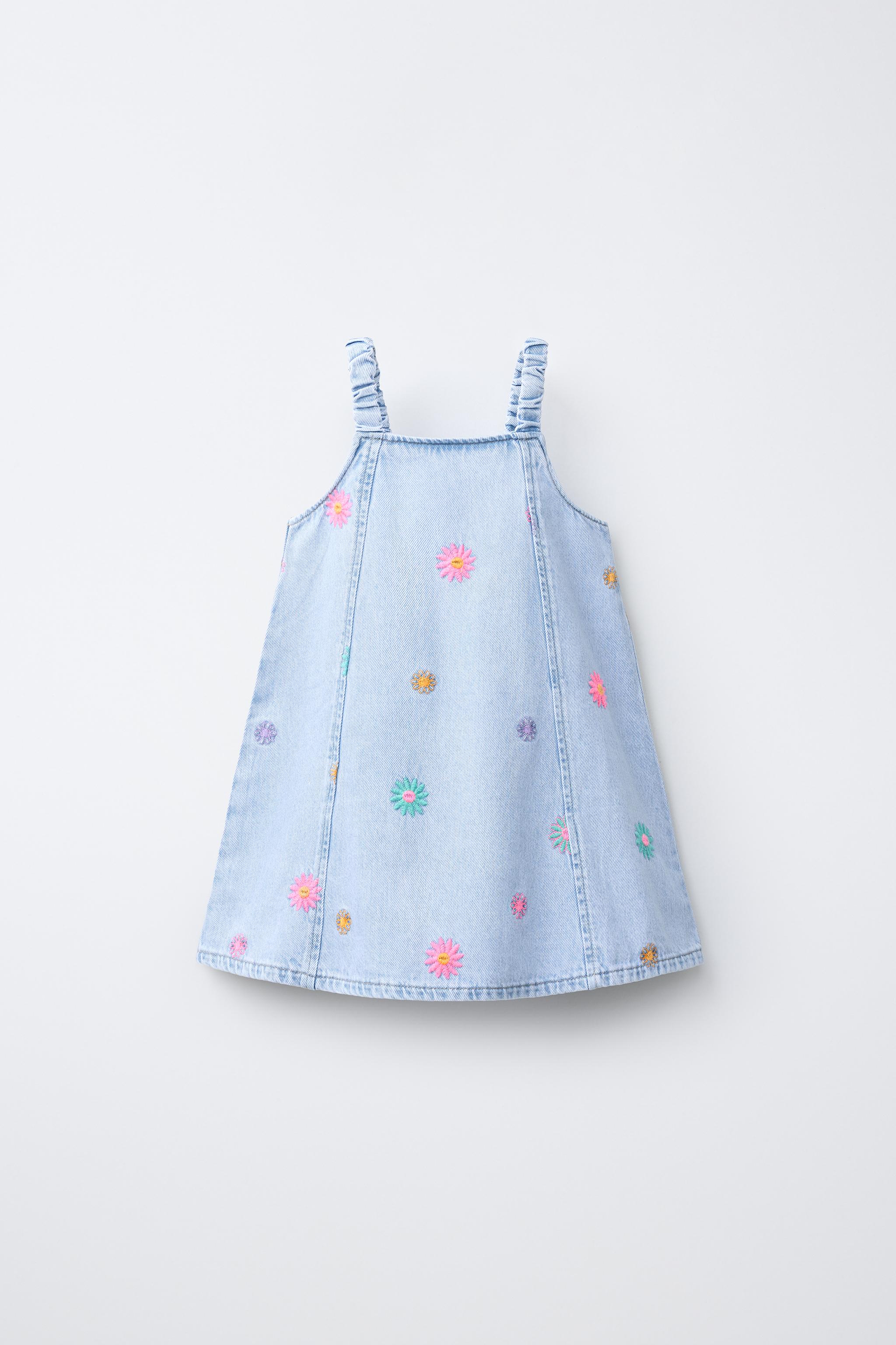 FLORAL EMBROIDERED DENIM DRESS