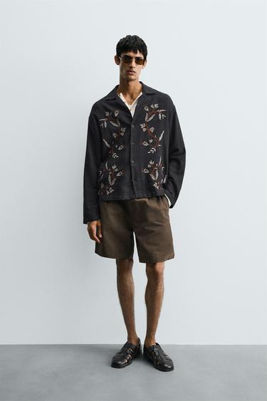 EMBROIDERED FLORAL SHIRT - Black by Zara