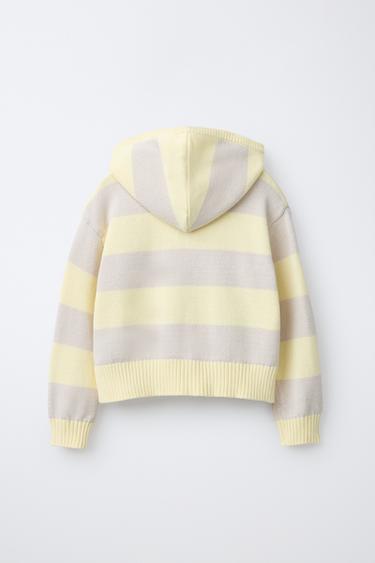 STRIPED HOODED KNIT CARDIGAN WITH BEAR EMBROIDERY - Light yellow by Zara - Image 1