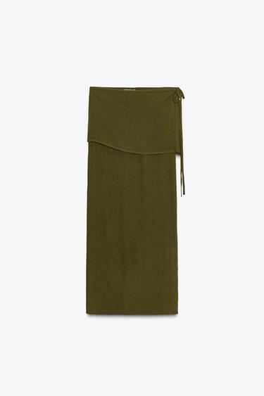 SEMI-SHEER TEXTURED SARONG SKIRT - Mid-green by Zara - Image 4