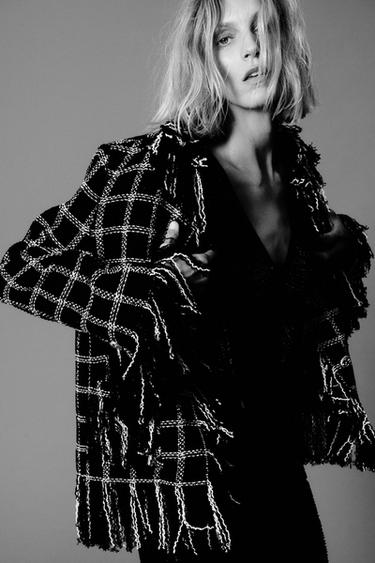 VESTE À CARREAUX FRANGES ZW COLLECTION - Noir / Blanc de Zara