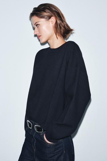 PLAIN KNIT SWEATSHIRT - Navy blue by Zara
