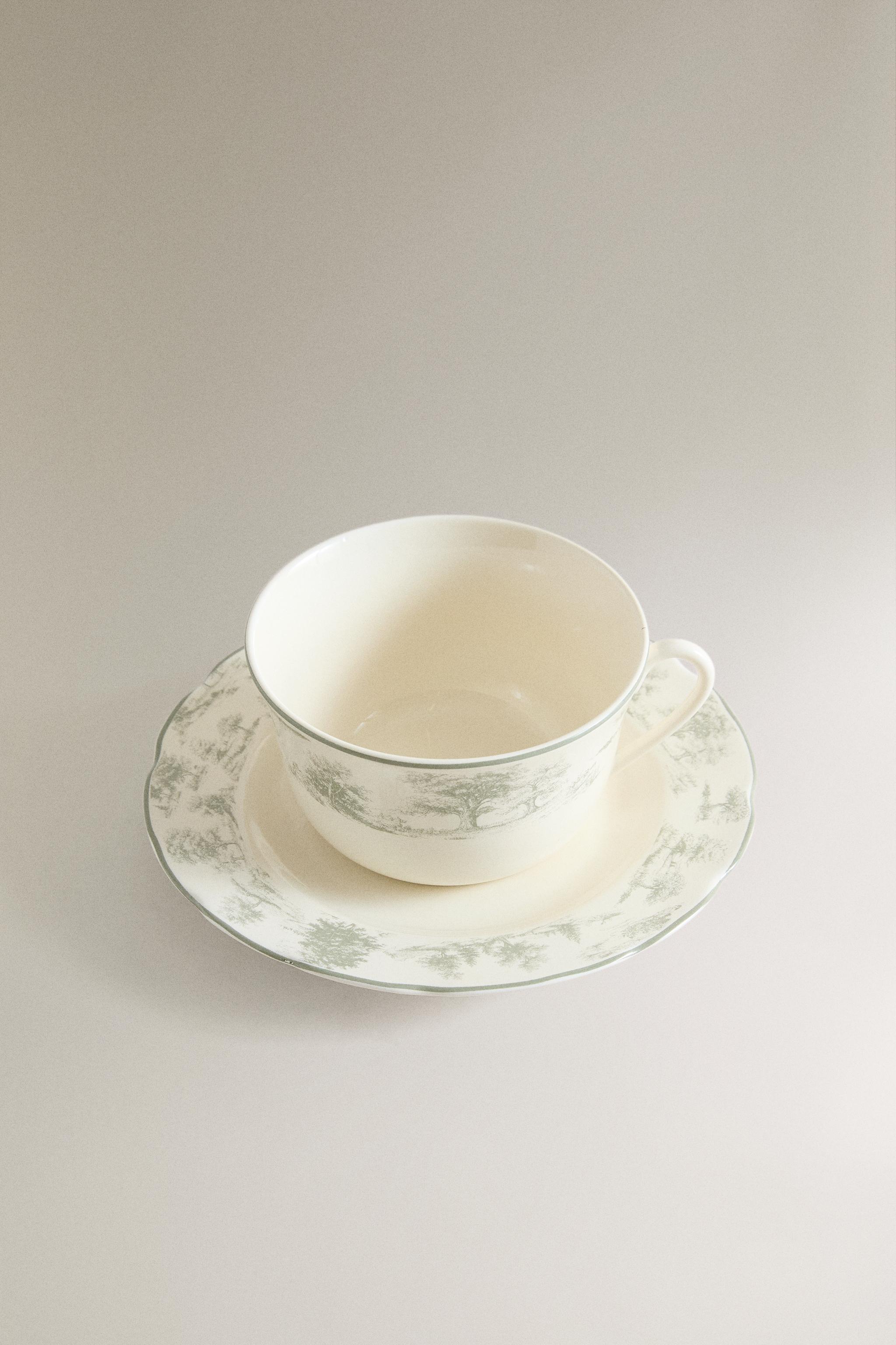 TOILE PORCELAIN TEACUP AND SAUCER — Grey